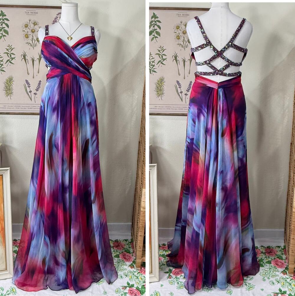 Beaded Open Strappy Back Formal Dress Whimsy Fairy Princess Sexy Y2k Romantic M